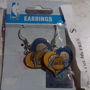 NEW Los Angeles Lakers NBA Silver Swirl Heart Dangle Earrings